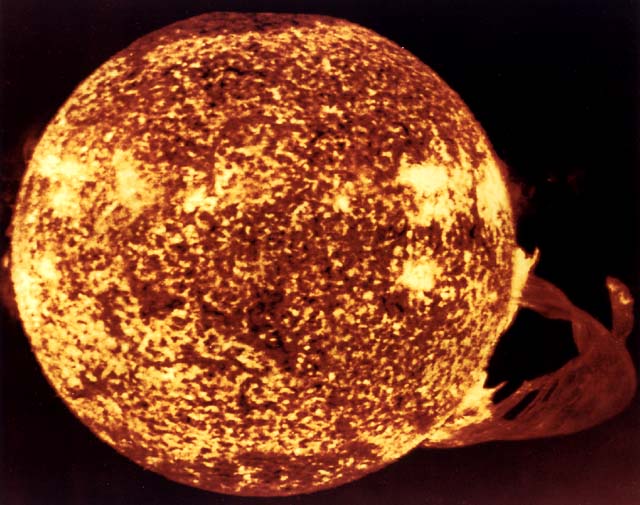 这是1973年美国天空实验室拍摄的太阳照片，照片中有一个难得一见的巨大日饵。(NASA) . ...